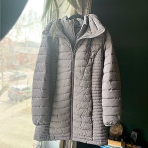 DKNY Packable Puffer Jacket Size L Grey Lightweight Double Zipper Coat